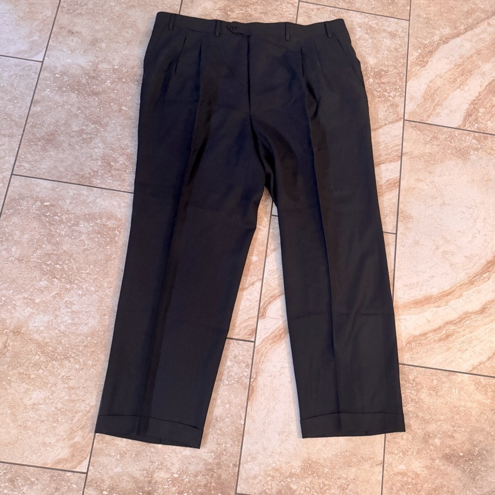 Canali 100% Black Wool Vintage dress pants European sizing check‎ measurements